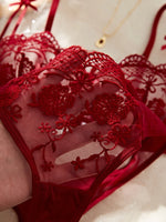 Lady Floral Embroidery Lingerie Set Women Sheer Bra and Brief Underwear Set Satin Sexy Intimates Underwear