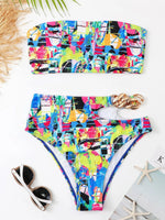 Bandeau Bikini 2025 Women Sexy White Black Cut Out Metal High Waist Swimsuit Female Off Shoulder Bathing Suit Swimwear Beachwear