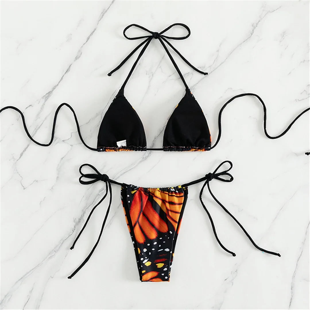 Sexy 4 Colors Printed Halter Padded Bikini Female Swimsuit Women Swimwear Two-pieces Bikini set Bather Bathing Suit Swim K4910