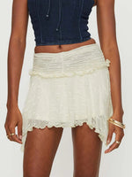 Women's Solid Color Gothic Mini Skirts Lace Ruched High Waist Skirts Spring Summer Irregular Hem Casual Skirts