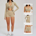 New 3 Pieces Yoga Set Women Workout Sportswear Gym Clothing Fitness Long Sleeve Crop Top Shorts Leggings Female Sport Bra Suits