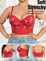 Women's Floral Embroidery Lace Push Up Bra With Underwire Longline Shaping Side Support Minimizer Comfortable Bra