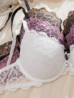 3PCS Daily Lace Trim Women's Underwear Set Rhinestone Push up Bra wite Underwire Soft & Stylish Female Slim Bra