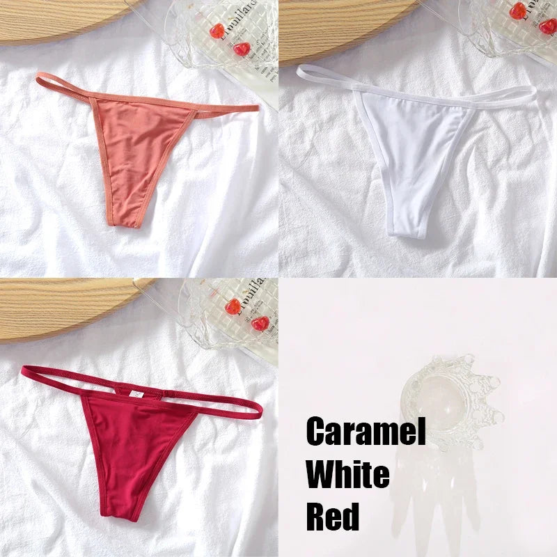 New 3PCS/Set Cotton Bikini Panties Women Sexy Solid Color Low Waist Thongs Female Breathable G-String Underwear Comfort Lingerie