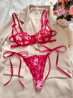 French Lace Heart Bra Set Girls Sexy Women Bralette Adjustable Transparent Embroidery Underwear Thong Bras Lingerie Panties Sets