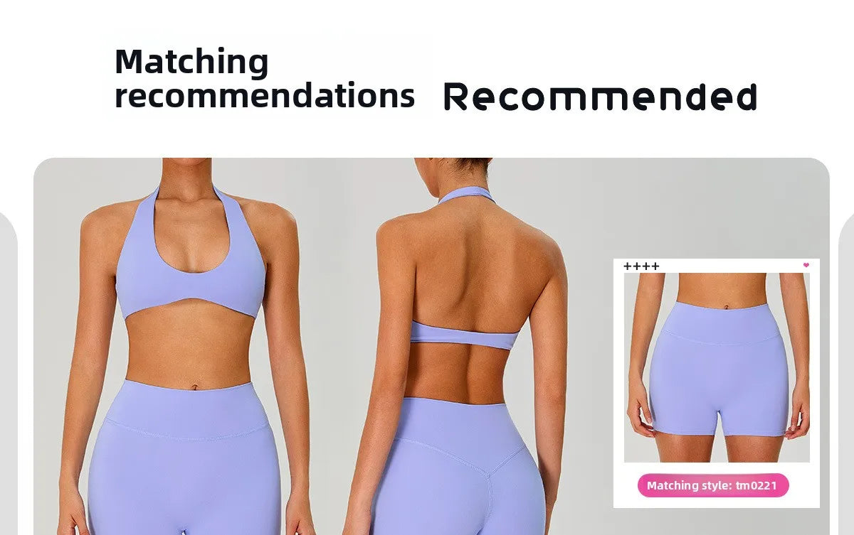 Fitness Sports Bra Women Halter Top High Support Push-up Open Back Gym Wear Hanging Neck Fitness Bar Yoga Bar Workout Underwear