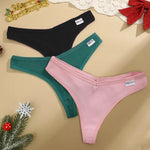 3Pcs Women Christmas Waffle Style G-string Cotton Panties Ladies Soft Thongs Female S-XL Low-Rise T-Back Panties Bikini Bikini