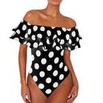 Black and White Polka Dot Ruffled One-Piece Swimsuits Sexy Push Up Bathing Suit Bodysuit Girl Beach Backless Swimwear Monokini