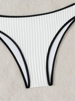 2025 Rib Piping Bandeau High-Rise Bottoms Bikini Set Trendy Beachwear Straight Neckline High Rise Swimwear Swimsuit Bathing Suit