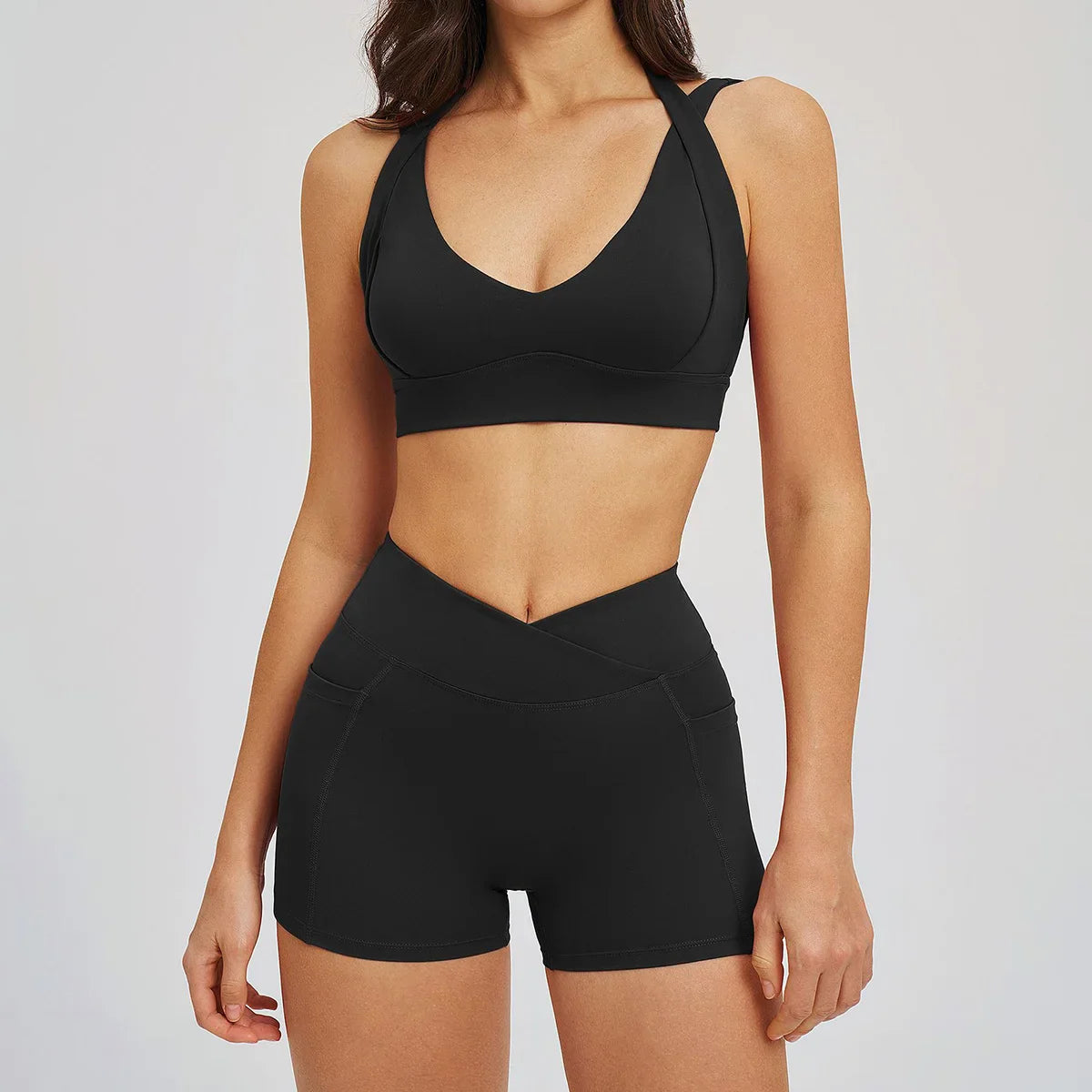Women' Sports High Waist Shorts Set Fitness Cycling Elastic Sports Pants Yoga Bra Set Gym Sportswear Workout Set Athletic