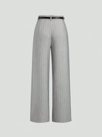 Women's Elegant Grey Striped Pleated Office Lady Pants Casual Wide Leg Loose Long Trousers Spring/Fall