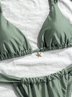 Sexy Starfish Ornament Bikini Set 2026 Women Sky Blue Pleate Push Up Bra Pleate Thong Swimwear Beach Bathing Suit Micro Swimsuit