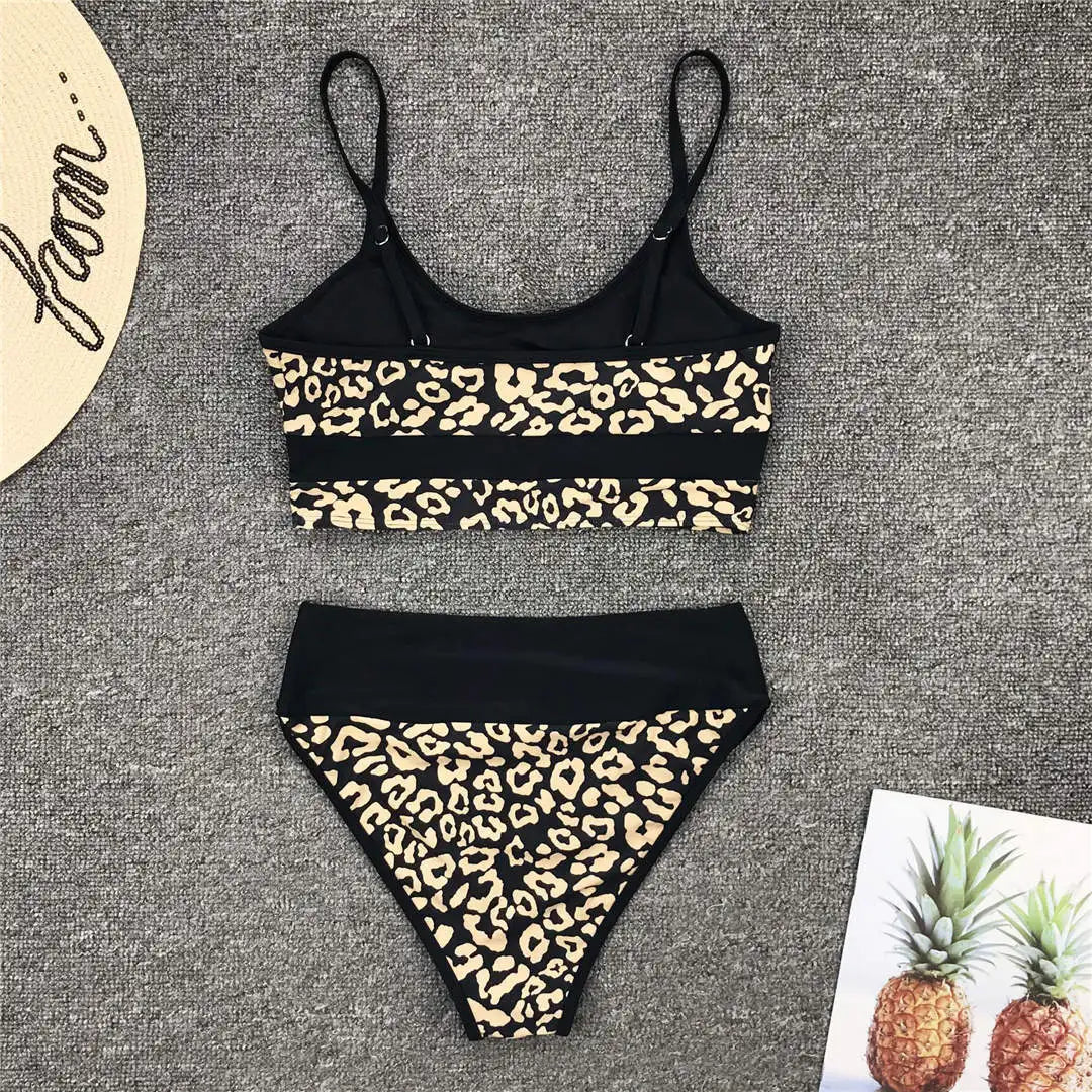 Sexy Golden Printed Bikini High Waist Swimsuit Women Swimwear Two-pieces Bikini set Bather Splicing Bathing Suit Swim Wear V1717