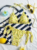 Cute Orange Floral Print Bikini Set Women Halter Ruffles Push Up Tie Side Thong Swimsuit 2026 Summer Bathing Suit Micro Swimwear