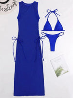 Sexy Sleeveless Mesh Bikini Cover Up Green White Dress 3 Piece Swimsuit Beach See Through Beach Bathing Suit Thong Swimwear 2024