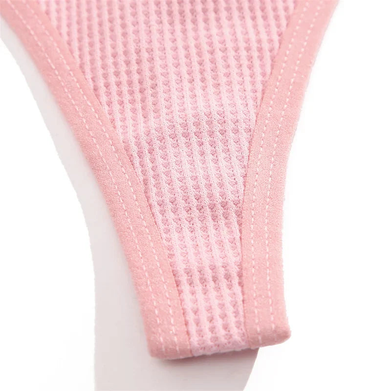 New 7Pcs Women Cotton Waffle Style G-string Panties Ladies Soft Thongs Female S-XL Low-Rise T-Back Panties Bikini Underwear 2024