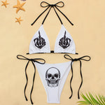 Gothic Bikini 2025 Women Punk Skull Print Bra Triangle Bottoms Swimsuit Split Bathing Suit Underwear Y2K Bikinis Swimwear