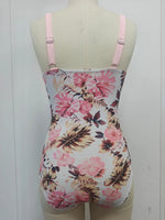 sexy Pink Floral Print Patchwork Swimwear Women 2026 V Neck Cross Tummy Control One Piece Swimsuit Beach Bathing Suit Swimwear