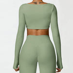 Hearuisavy Summer Casual Quick Dry Sportswear Women Square Neck Gym Top Women Fitness Sports Crop Top Long Sleeve Yoga Clothing