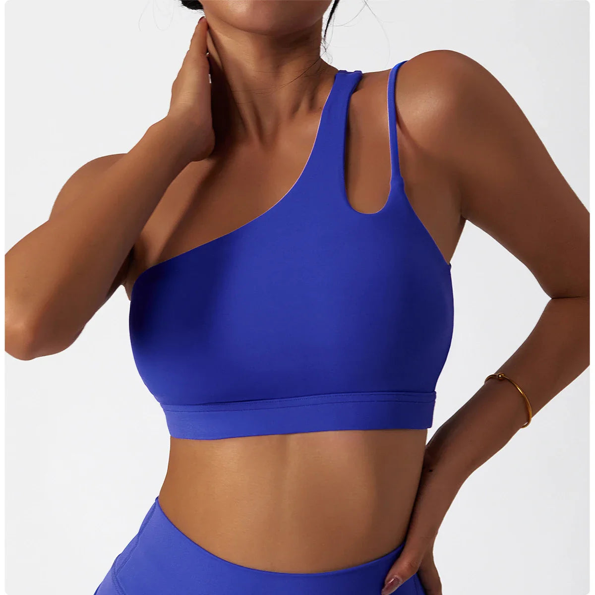 Comfort Single Strap Yoga Bra Chest Pad Running Sports Bra Gym Top Women Stretch Pull Up Underwear Women Vest Fitness Tank Top