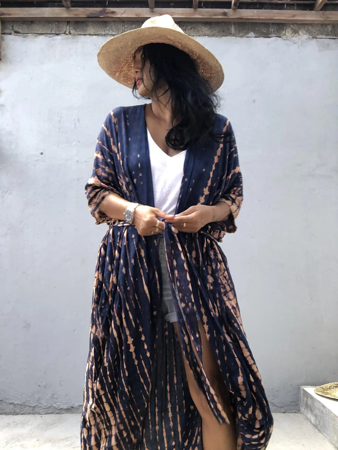Beach Cover Ups for Swimwear Women Black Tie Dye Kimono Swimsuit Cape Summer Dress 2022 Beachwear Outfits Sales