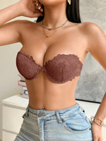 Lace Strapless Women Bra Sexy Front Clasp Push Up Bra Invisible Non-Slip Fashion Lace Bra Women