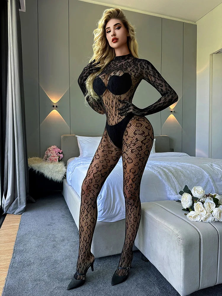 Women's Sexy Backless Jumpsuits Top See Through Full Sleeve BodysuitFashion Rompers Activewear Party Nightclub Costume