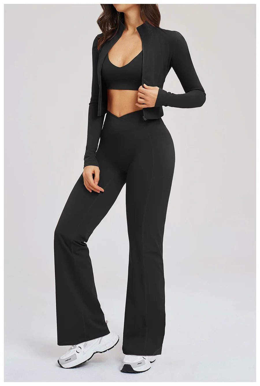 2PCS Yoga Set Gym Clothes Sportswear Seamless Women Fitness Long Sleeved Tracksuits Sports Workout Gym Flared Leggings Athletic