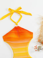 Sexy Orange Gradient Swimsuit Women Hollow Out Backless Lace One Piece Swimwear 2025 Beach Bathing Suit Drawstring Side Monokini