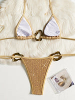 Sexy Glitter Sequin Gold Bikinis Sets Women 2026 Metal Circle Push Up Tie Side Thong Swimsuit Beach Bathing Suit Micro Swimwear
