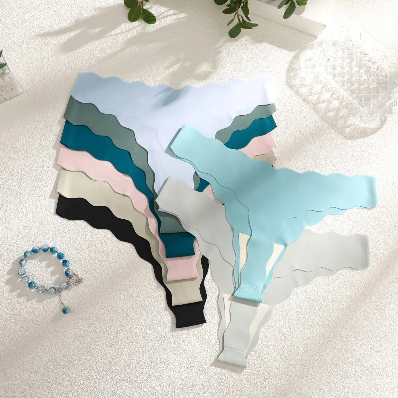 3PCS Women Seamless Panties Wavy Design Ultra-thin Panties Women Ice Silk Underwear Sexy Panty Low Waist G-string Female Solid