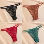 4PCS/Set Women's Underwear Lace Panties Floral Lingerie Woman Panties Sexy Thong G-String Female Pantys Perspective Intimates Ne