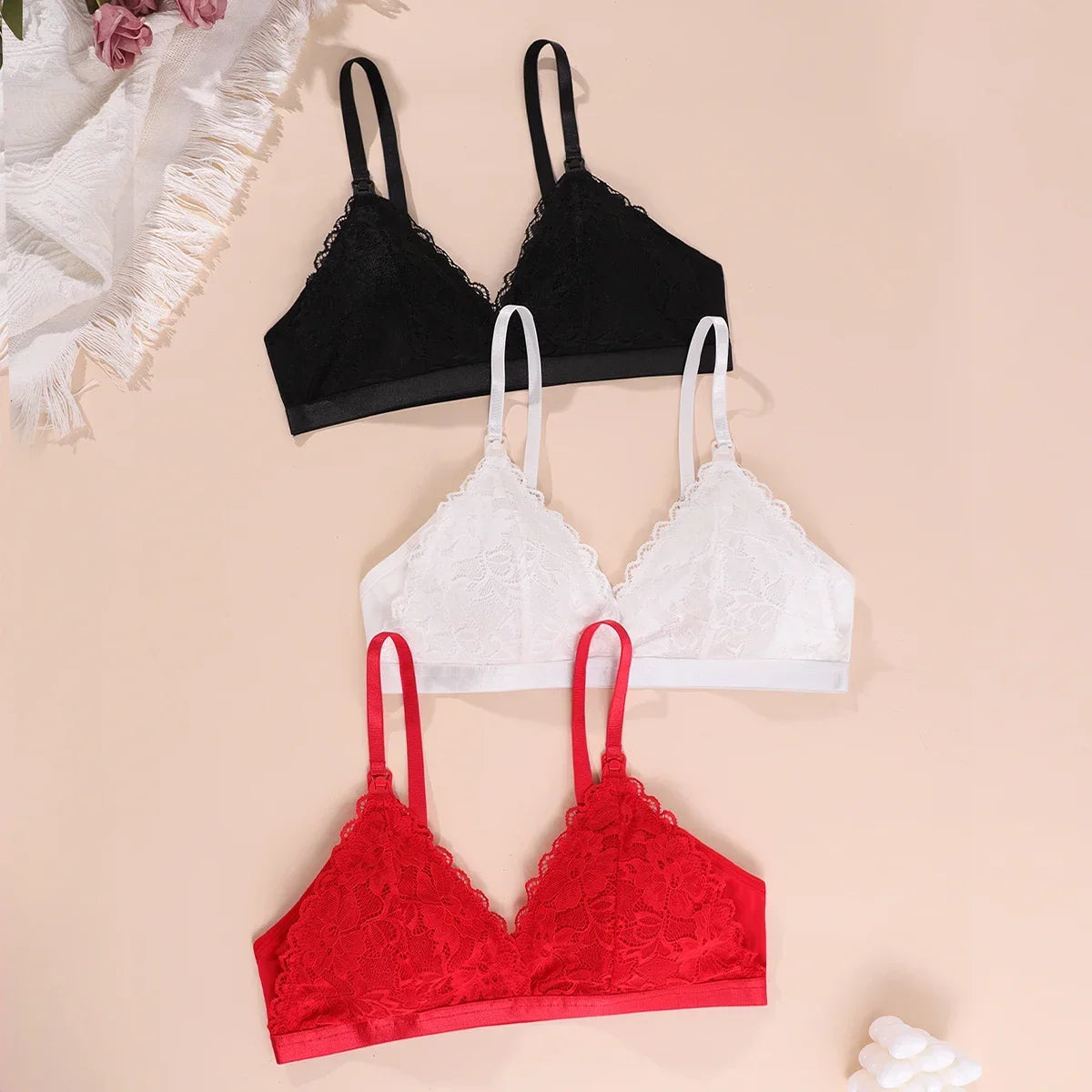 3 Piece Set Of Women'S Breastfeeding Underwear Comfortable Without Steel Rings And Anti Sagging Gathering Breastfeeding Bra