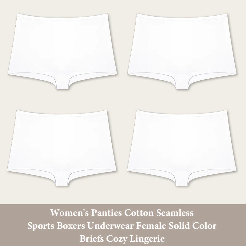 New 4PCS Women's Panties Cotton Seamless Sports Boxers Underwear Female Solid Color Cozy Lingerie Intimate Underpants XS-XL