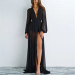 See Through Chiffon Cardigans Robes Women Bikini Cover-Ups Swimsuit Smock Long Beach Dress with Belt Sexy Bathing Suit Cover Up