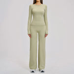 Yoga Set 2 Pieces Women Fitness Sportswear Gym Loose wide-leg pants Long-sleeved T-shirt Sports Crop Tops Tracksuit Workout Wear