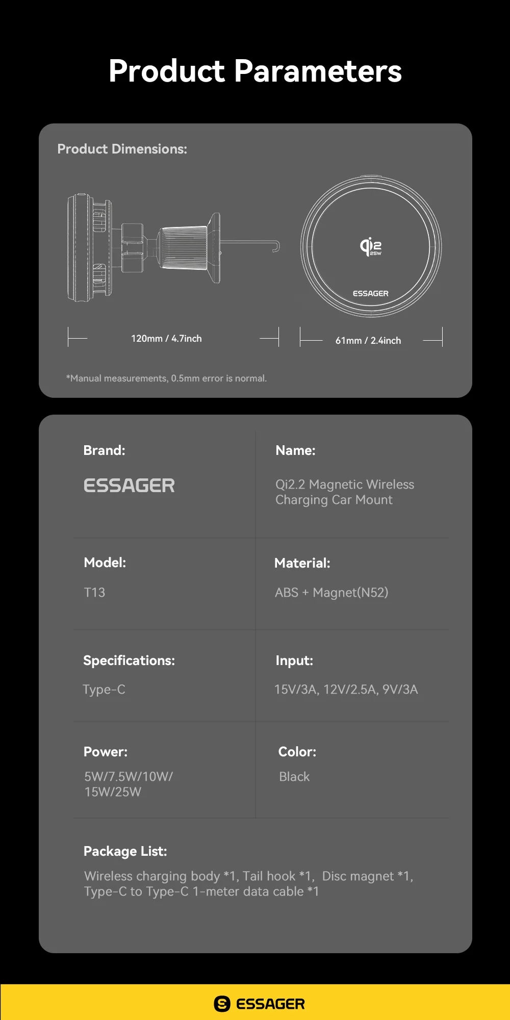 Essager QI2.2 25W Magnetic Car Phone Holder Wireless Charger Stand For iPhone 17 16 15 Pro Max Charging for Magsafe Car Charger