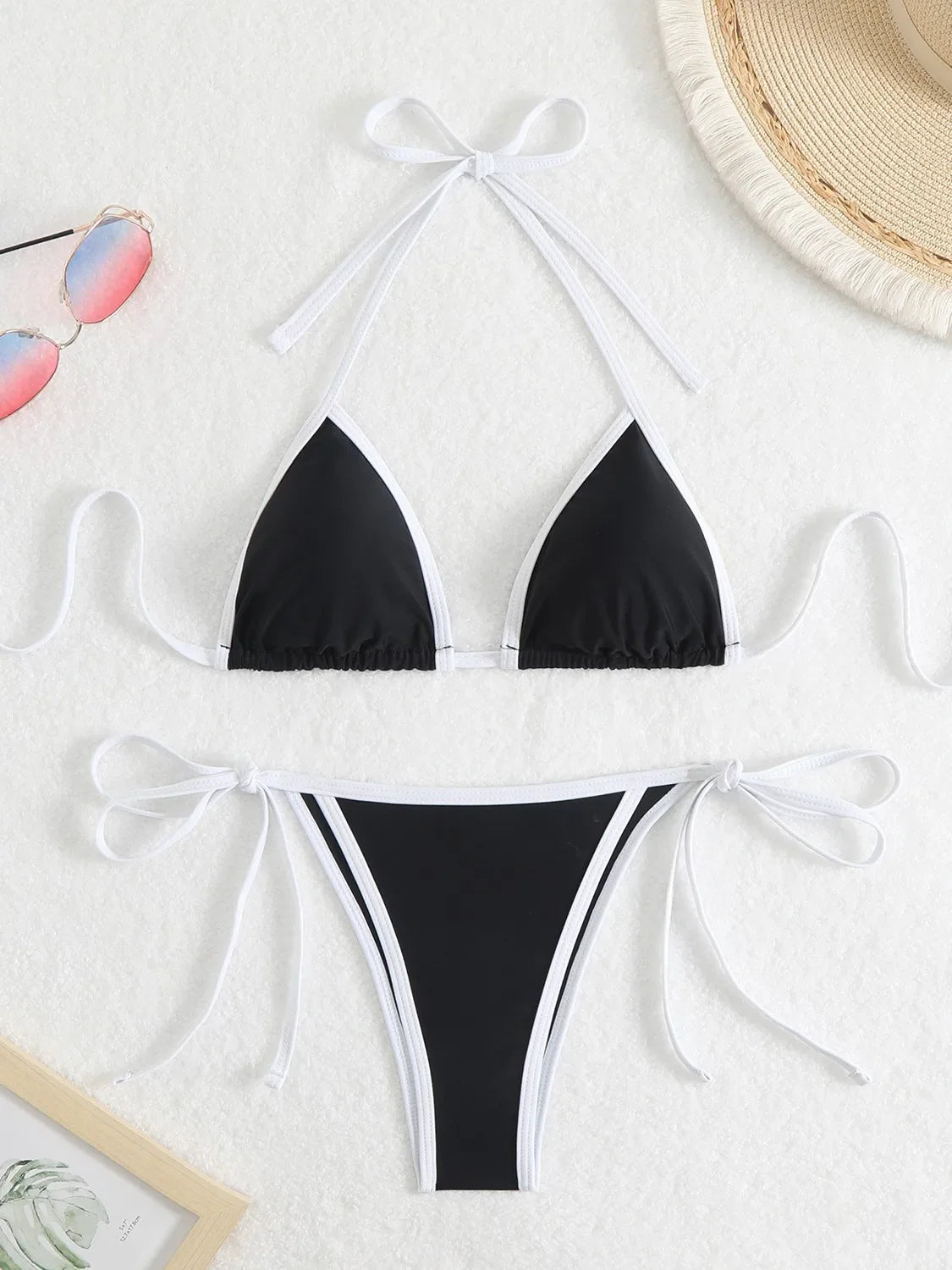 Sexy Micro Bikini 2025 Women Pink Blue Contrast Push Up Tie Side Thong Swimsuit Brazilian Beach Bandage Bathing Suit Swimwear