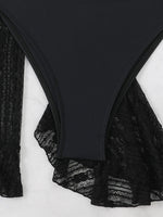 2025 4 Pieces Swimsuit with Skirt Female Swimwear Long-sleeved Cover Up Thong Bikinis Set Bather Swimming Beachwear Bathing Suit