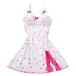 Women's Sleepwear Underwear Rose Lace Bow & Heart PrintSleep Dress Sexy Pijamas SetV NeckPajamas Mini Nightgowns Hot Dress