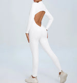 Hearuisavy Summer V Back Sports Jumpsuit Yoga Clothes Rompers Women Long Sleeveles Workout Bodysuits Backless One-piece Suit