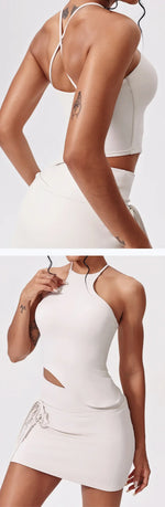 Tennis Suit Set Yoga Set Casual Outdoor Bra Golf Short Skirt Anti-light Running Pocket Fitness Suit Breathable Sports Tank Top