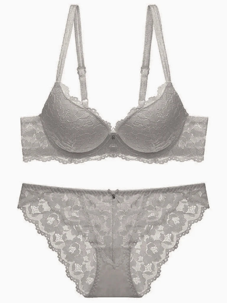 Hollow Lace Floral Sexy lingerie set Bow Padded Push Up women's bra Suitable for Small Busts sexy bras and panties