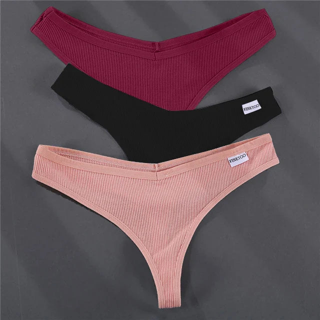 3PCS Cotton Women Thongs Panties Sexy Low Waist Cotton Briefs Female T-Back G-string Girls M-XL Intimate Lingerie