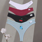 4Pcs/set Cotton Thongs Women Low-Rise Bikini Underwear M-XL Comfortable G-string Female Fruit Embroidery T-Back Panties Lingerie