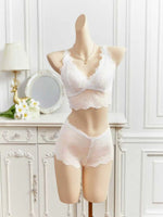 Women's Sheer White Floral Lace Sexy Lingerie Set Eyelash Lace Patchwork Wireless Bra Camisole Breathable Women's Underwear Bra