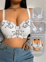 Plus Size Lace Women's Bra BCD Thin Cup Floral Embroidered Push up Bra Side Support Comfortable Underwire Lingerie Bra Women
