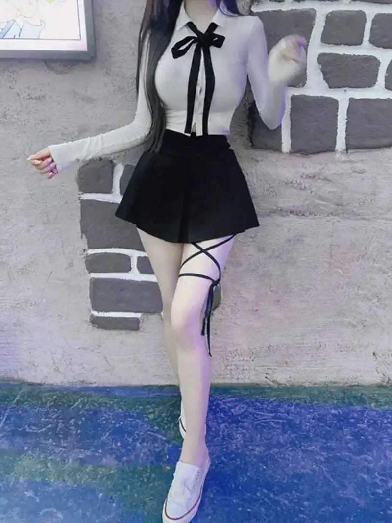 WOMENGAGA Korea Style Sexy Slim High Waist Strap A-line Half Length Skirt Fashion Women Skorts JK Sweet 2023 NewOW3W
