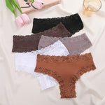 5Pcs Women Cotton Brazilian Pants Sexy Lace Brazilian Briefs Low Waist Floral Solid Color G-string Breathable Soft Lingerie