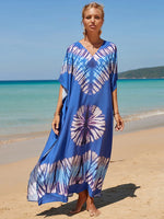 2025 Loose Boho Style Maxi Dress Print Face Swim Suit Cover-up Bohemian Dress Robe Plage Kaftan Maxi Dress Beach Wear Tunics